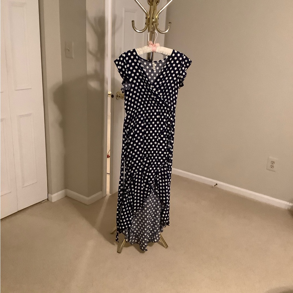 Cherrelle Navy Polka Dot High Low Dress